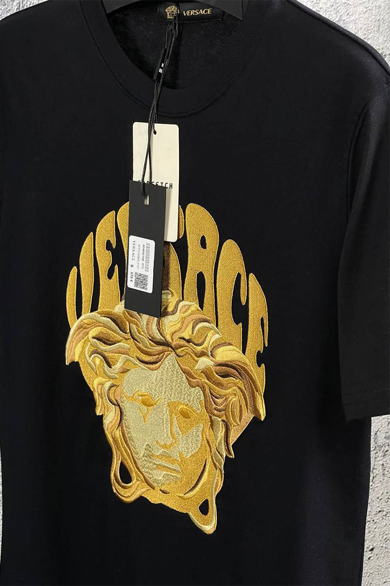 Versace Мужская чёрная футболка Medusa-embroidered