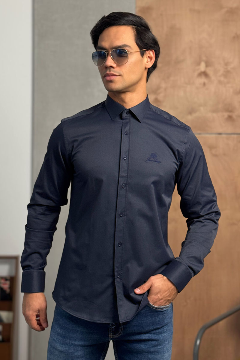 Loro Piana Мужская тёмно-синяя рубашка logo-embroidered