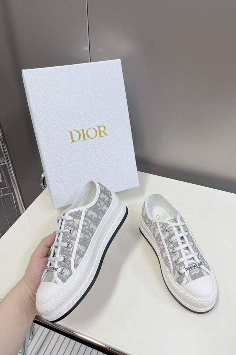 Dior Женские кеды на платформе Walk'n' -  Grey / White 
