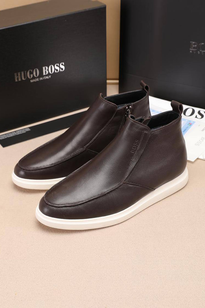 Hugо Воss Кожаные лоферы с мехом high-top - Brown