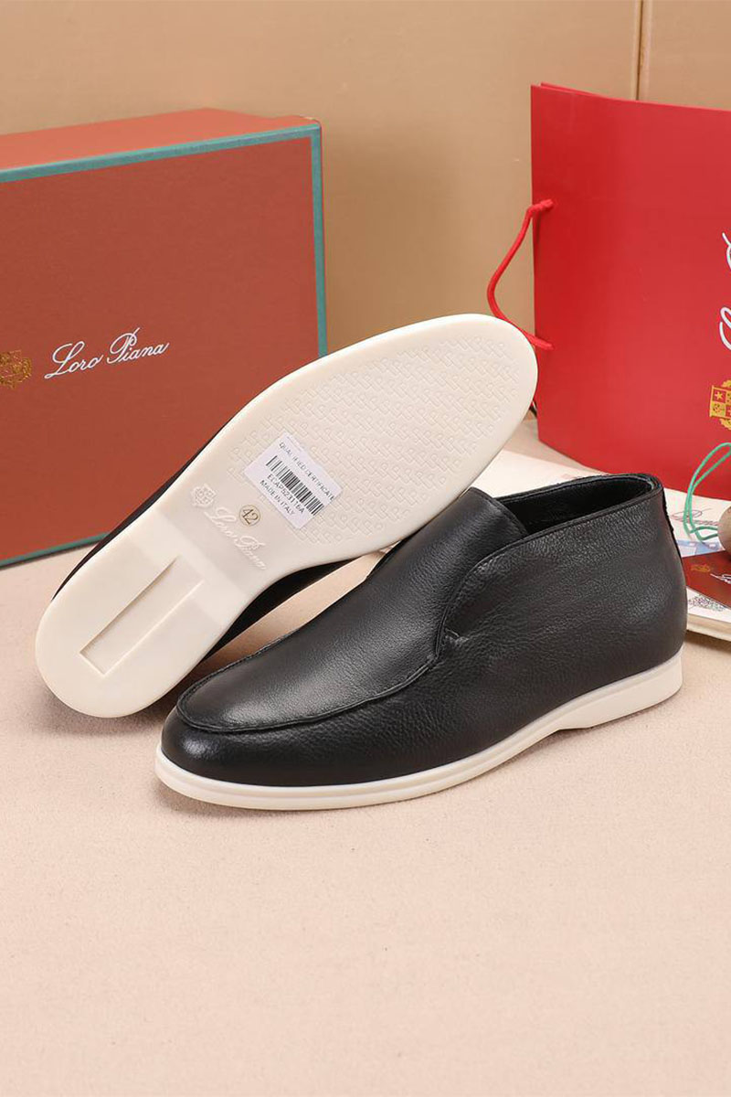 Loro Piana Кожаные лоферы с мехом Open Walk - Black