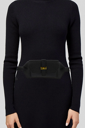 Кожаный ремень Elan Pocket 24x12 см - Black / Gold