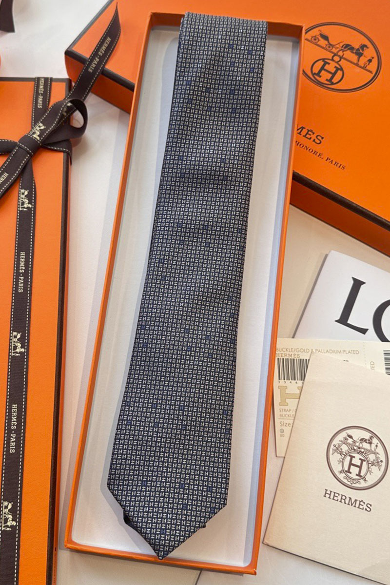 Hermes Галстук geometric logo-print premium - Navy