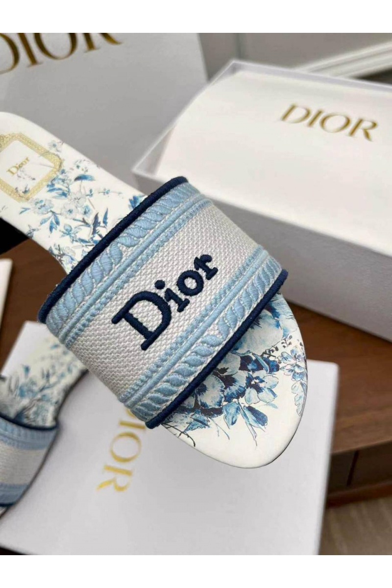 Dior Женские шлепанцы Dway Slide Embroidered Cotton premium