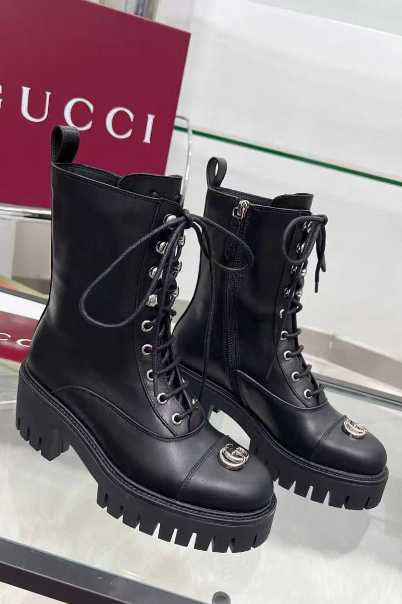 Gucci Женские кожаные ботинки Double G