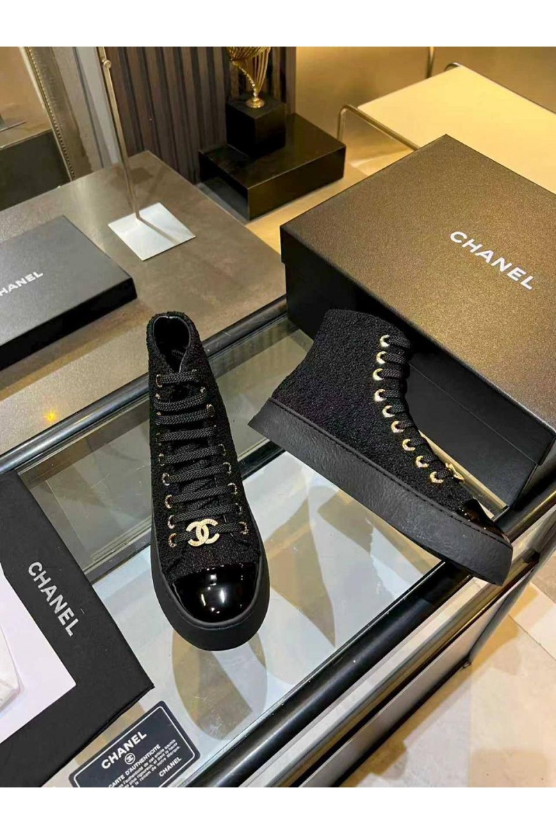Chаnеl Женские комбинированные кроссовки High Top premium