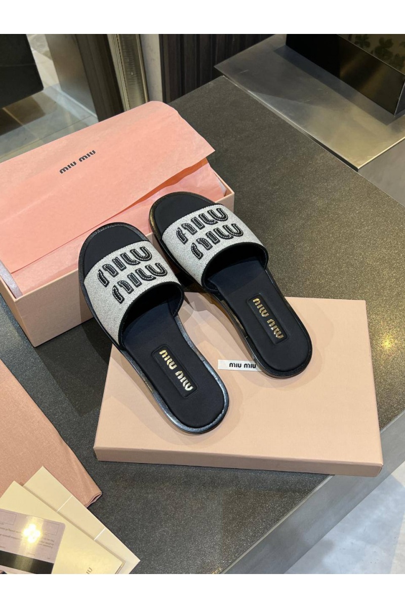 MIU MIU Женские кожаные шлёпанцы Premium - Black