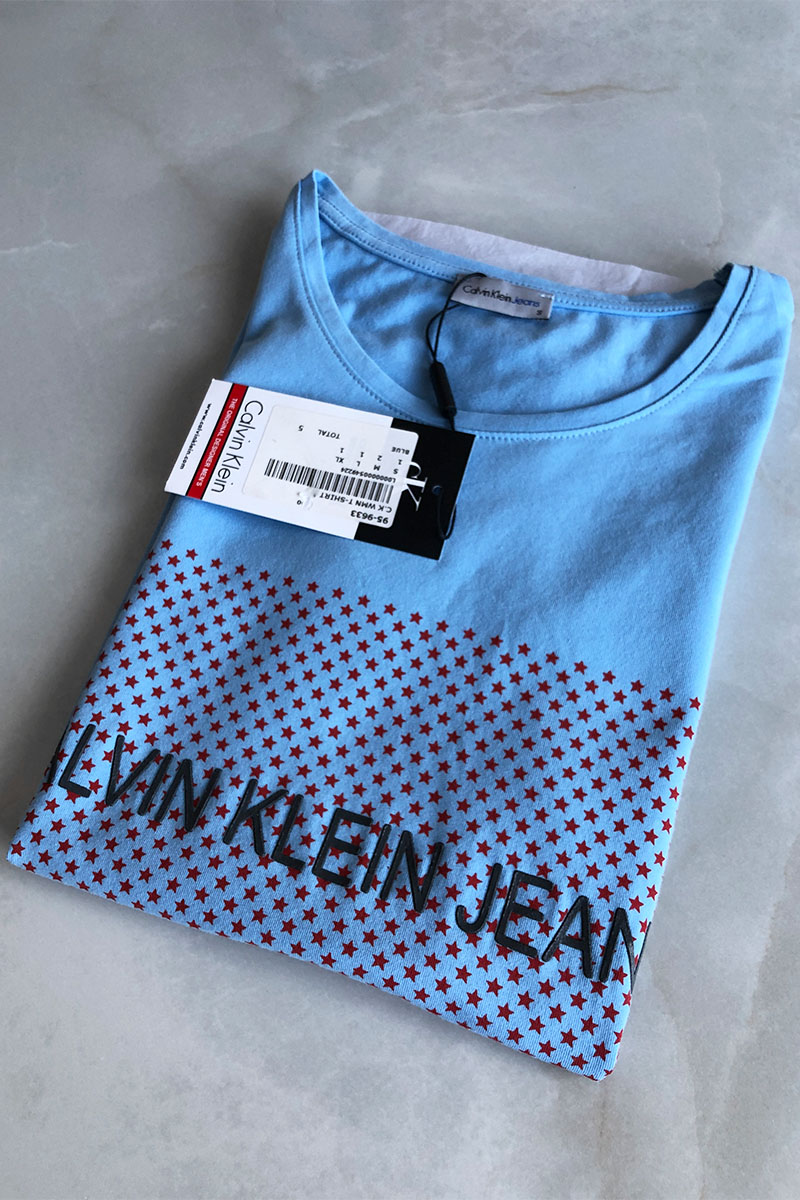 Calvin Klein Женская брендовая футболка голубого цвета