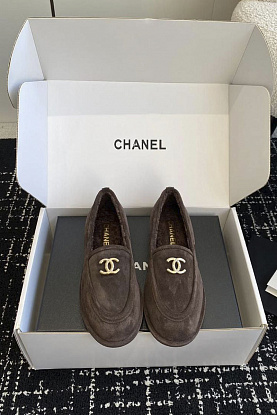 Женские замшевые лоферы с мехом Premium - Chocolate