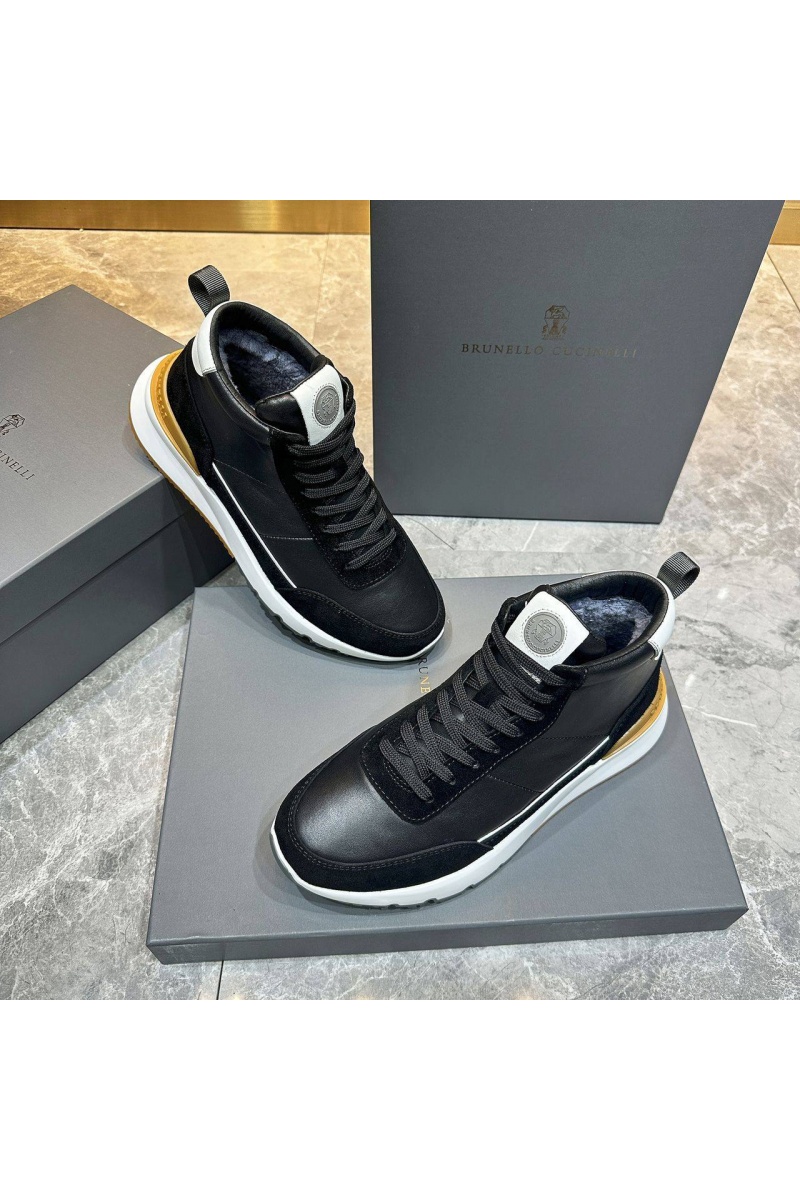 Designer Кожаные кроссовки с мехом high-top - Black