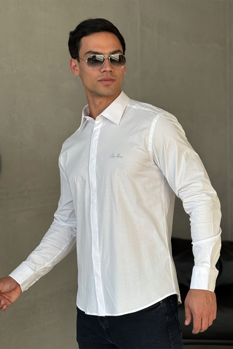 Loro Piana Мужская белая рубашка logo-embroidered