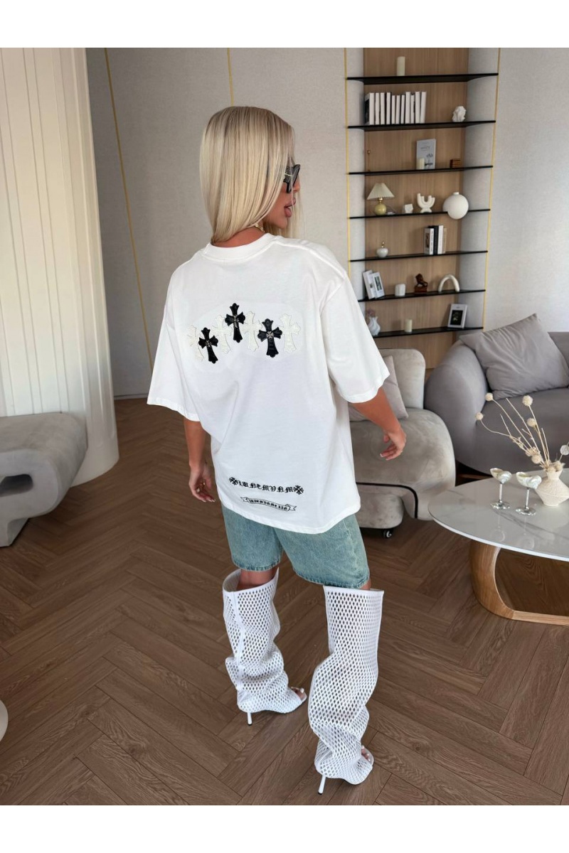 Chrome Hearts Женская оверсайз футболка белого цвета premium