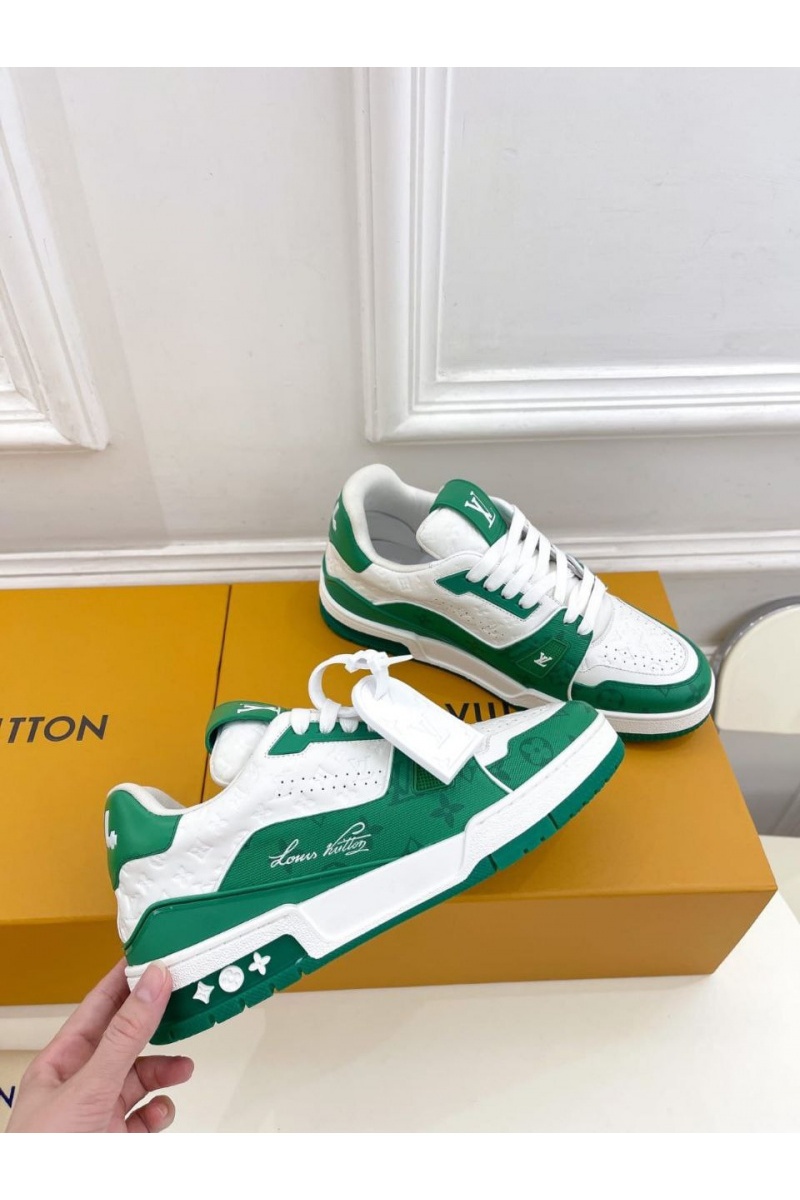 Lоuis Vuittоn Женские кожаные кроссовки Trainer Monogram - White / Green