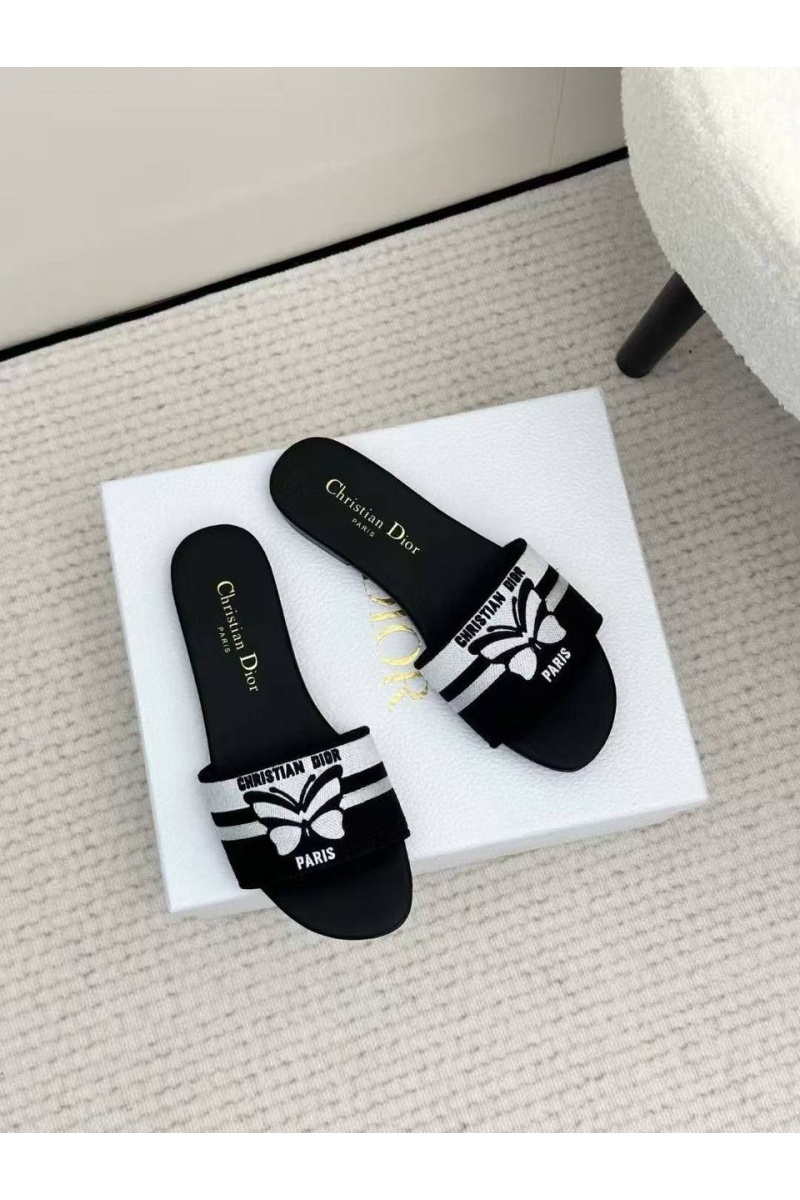 Dior Женские чёрные шлёпанцы Premium