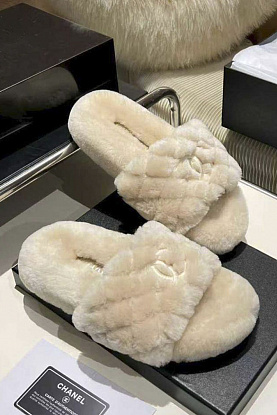 Женские меховые шлёпанцы Oran premium - Beige