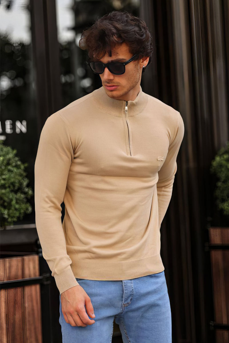 Lacoste Мужской бежевый джемпер Zip Neck 