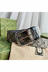 Брендовый ремень GG Monogram Beige / Silver (длина 90 см)