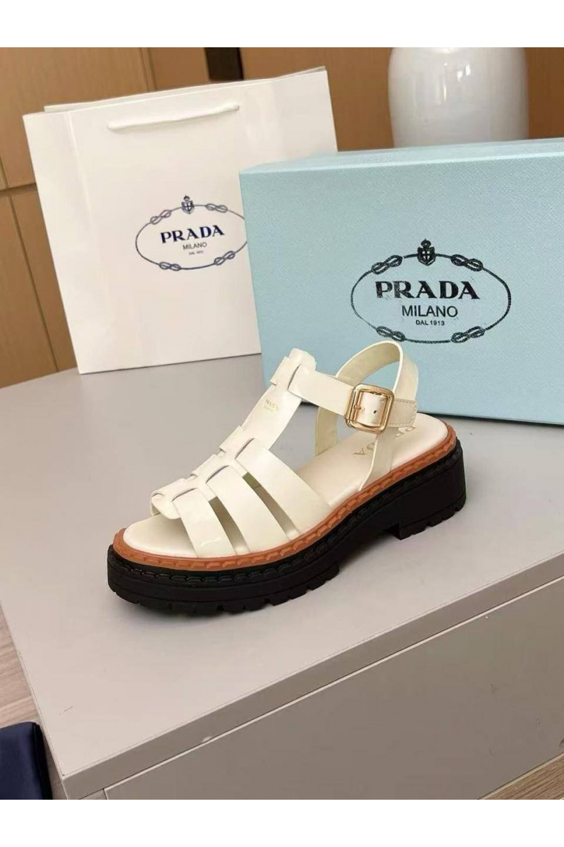 Prada Женские кожаные сандалии на платформе Fisherman