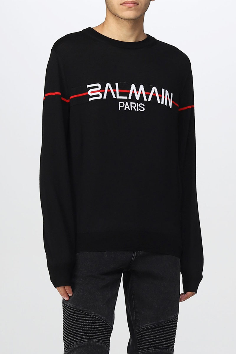 Balmain Чёрный джемпер intarsia logo jumper