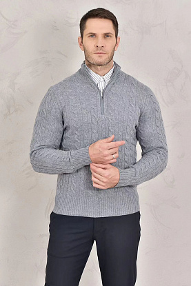 Кашемировый свитер Premium zip-neck - Grey