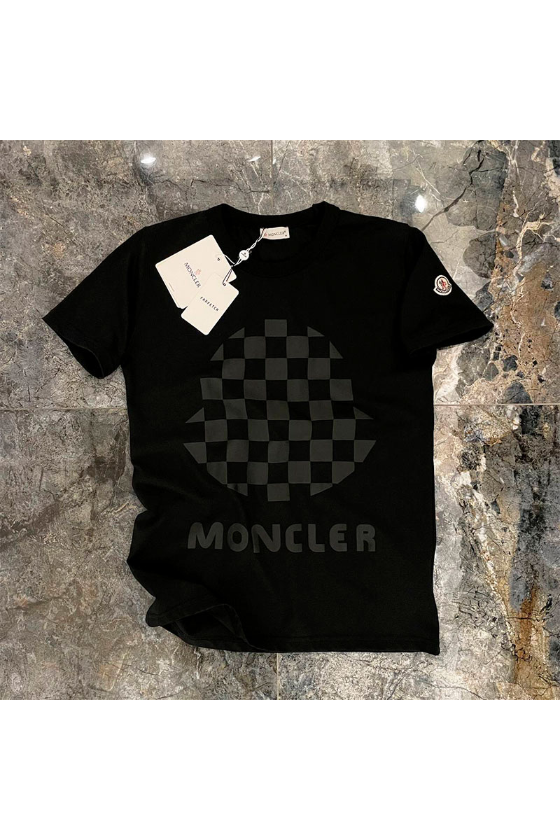 Moncler Чёрная оверсайз футболка Checked logo-print