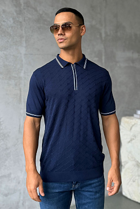 Мужское поло zip neck - Blue