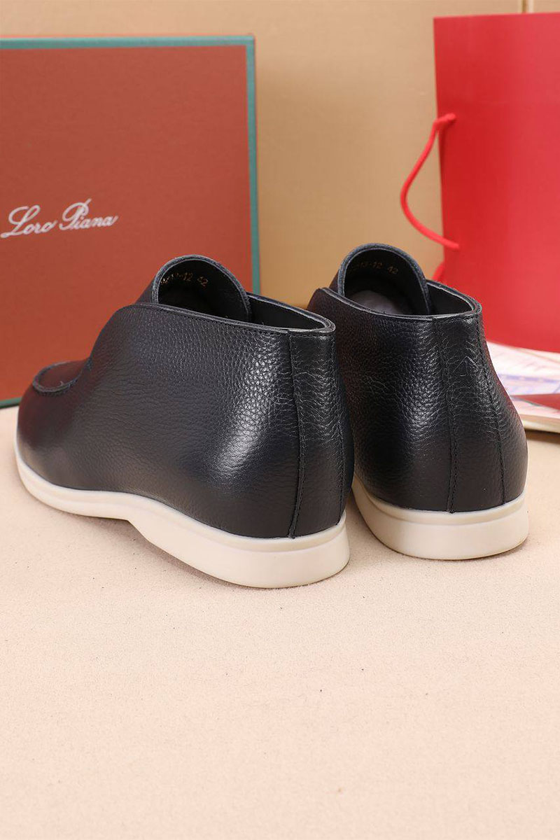 Loro Piana Кожаные лоферы с мехом Open Walk - Navy