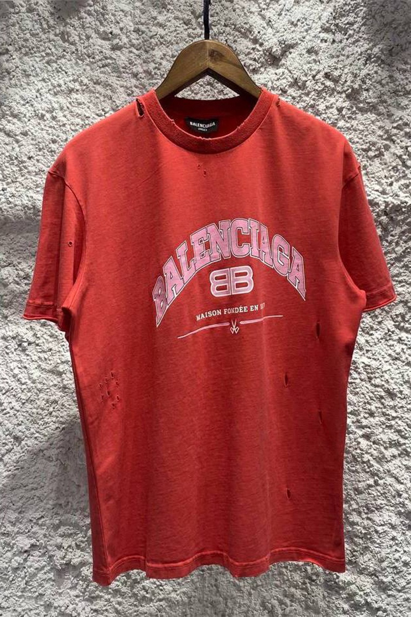 Balenciaga Оранжевая оверсайз футболка с рваной отделкой