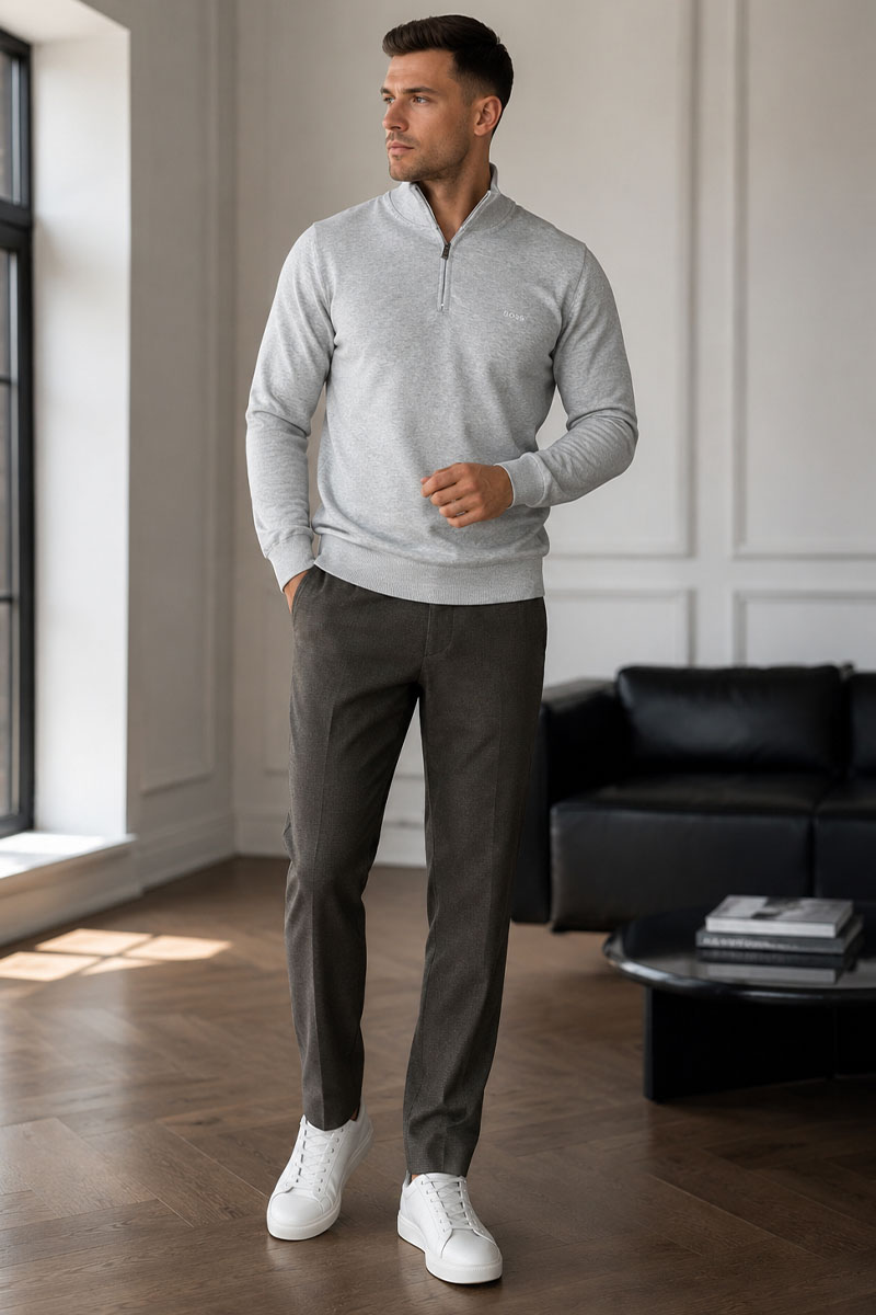 Hugо Воss Мужской джемпер quarter zip - Grey 