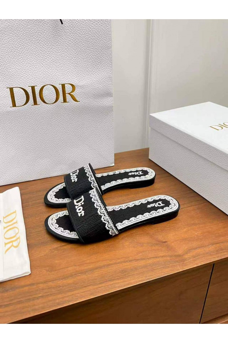 Dior Женские шлепанцы Dway Slide Embroidered Cotton premium