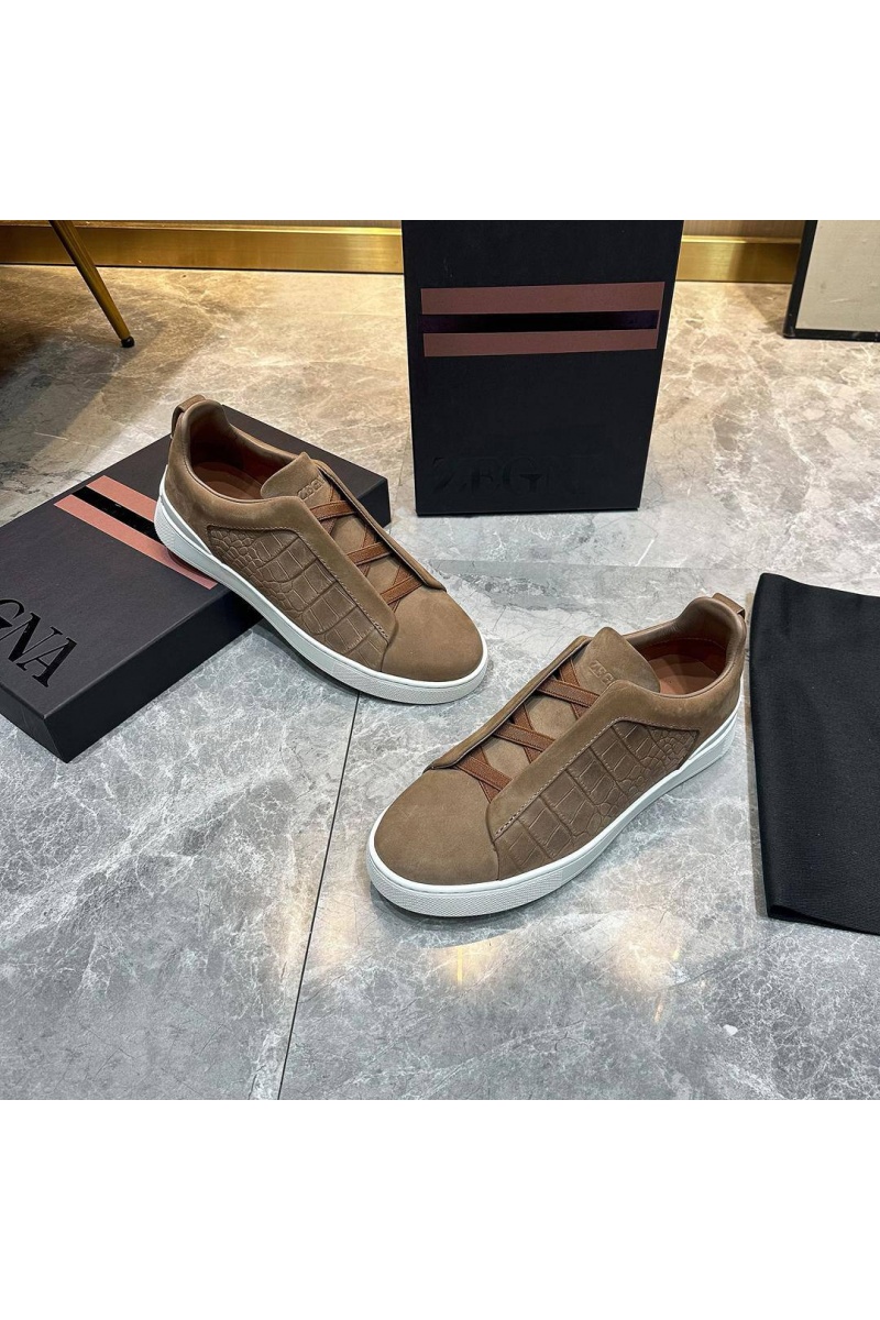 Zegna Мужские кроссовки Triple Stitch Alligator - Brown