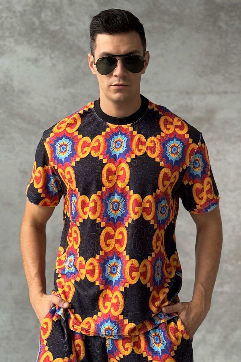 Gucci Брендовая мужская футболка GG logo all-over
