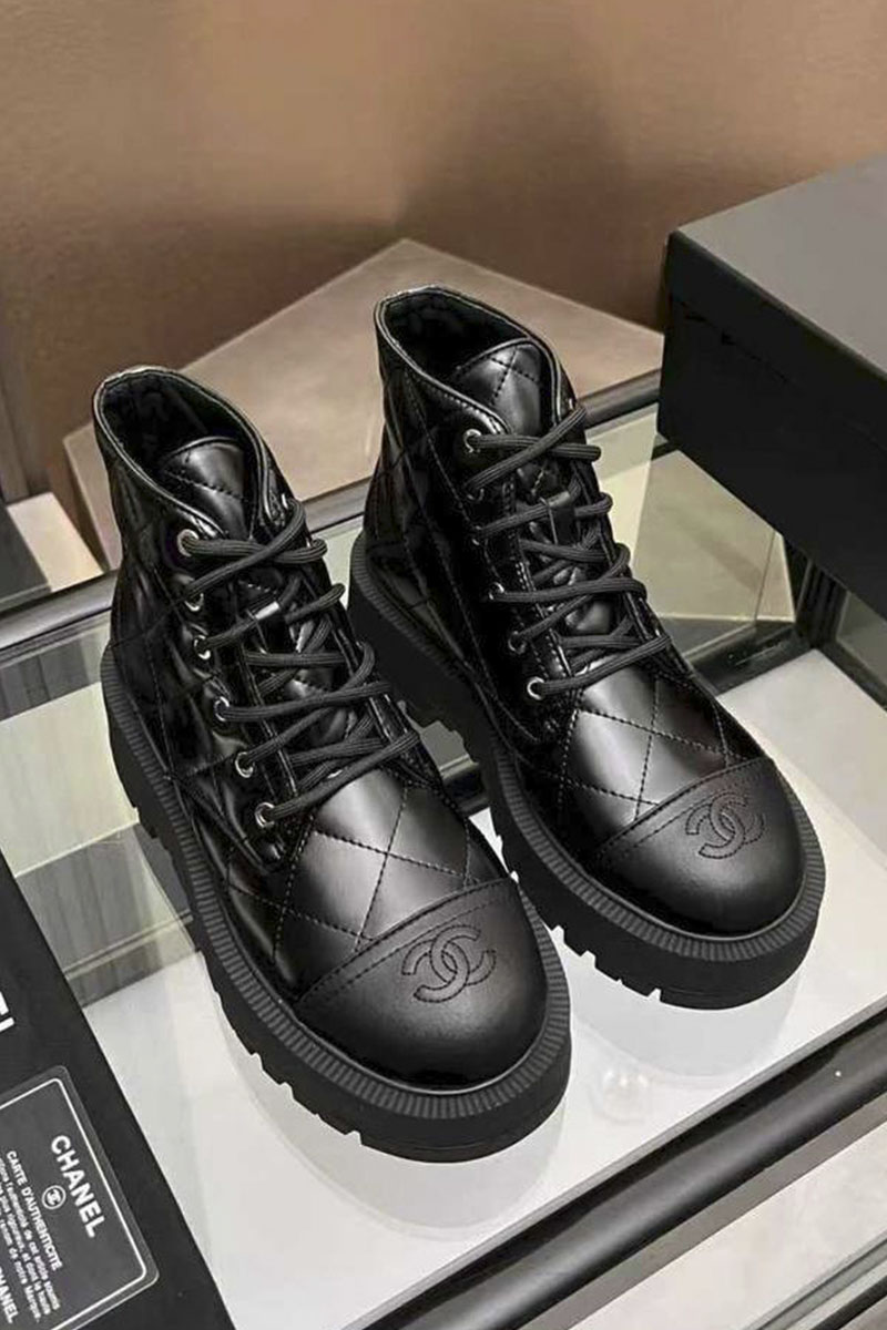 Chаnеl Женские кожаные ботинки premium - Black