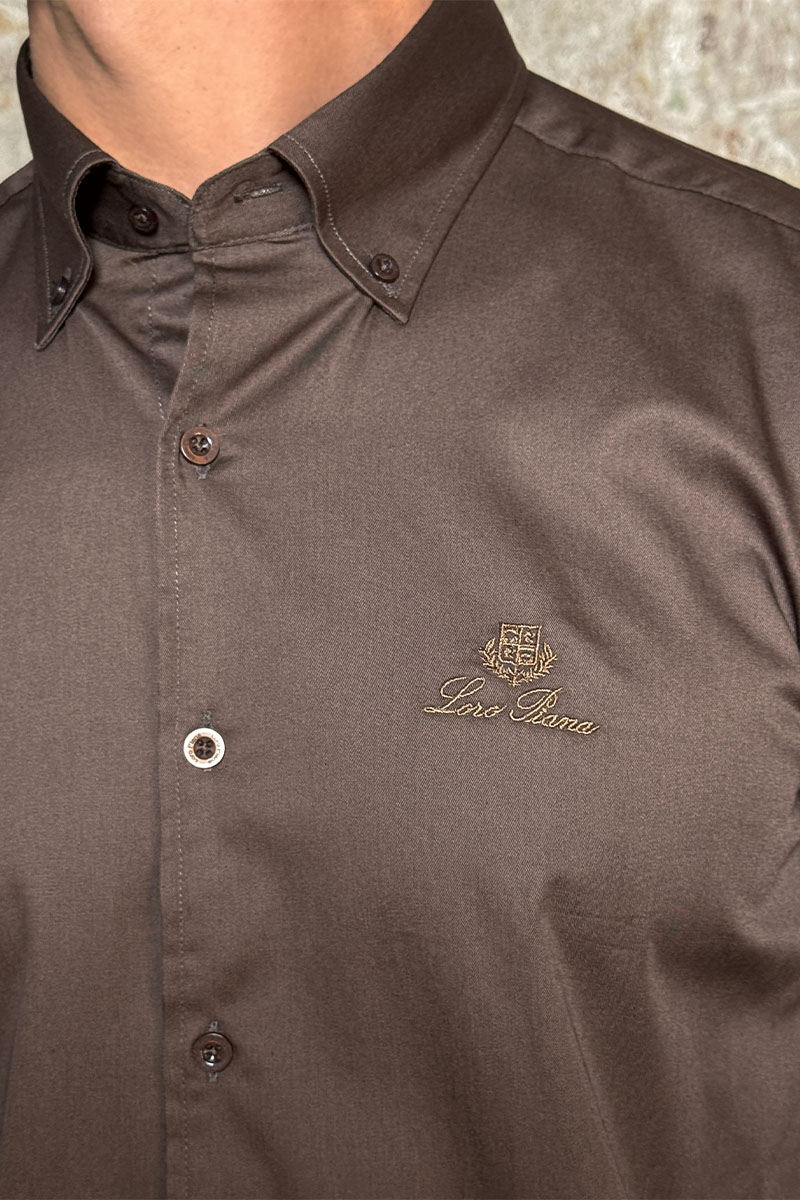 Loro Piana Мужская рубашка logo-embroidered - Brown