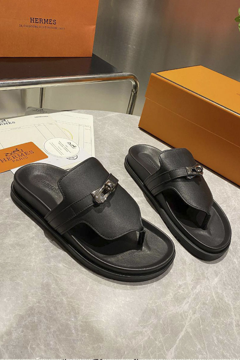 Hermes Женские кожаные шлёпанцы Empire premium