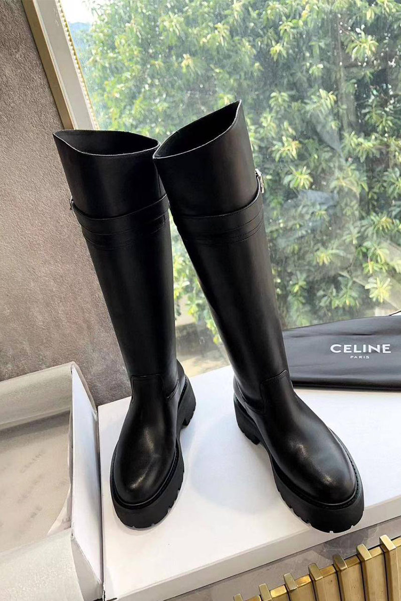 Celine Женские кожаные сапоги Wellingtons - Black
