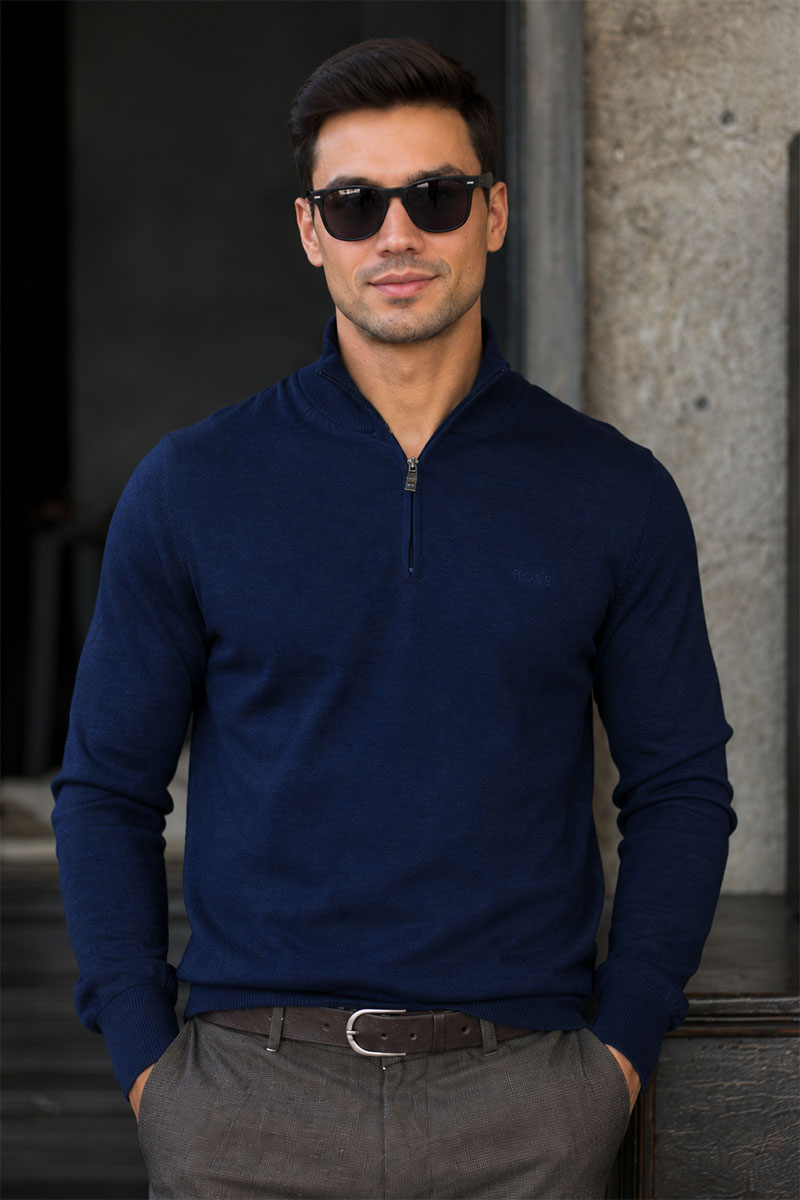 Hugо Воss Мужской джемпер quarter zip - Navy 