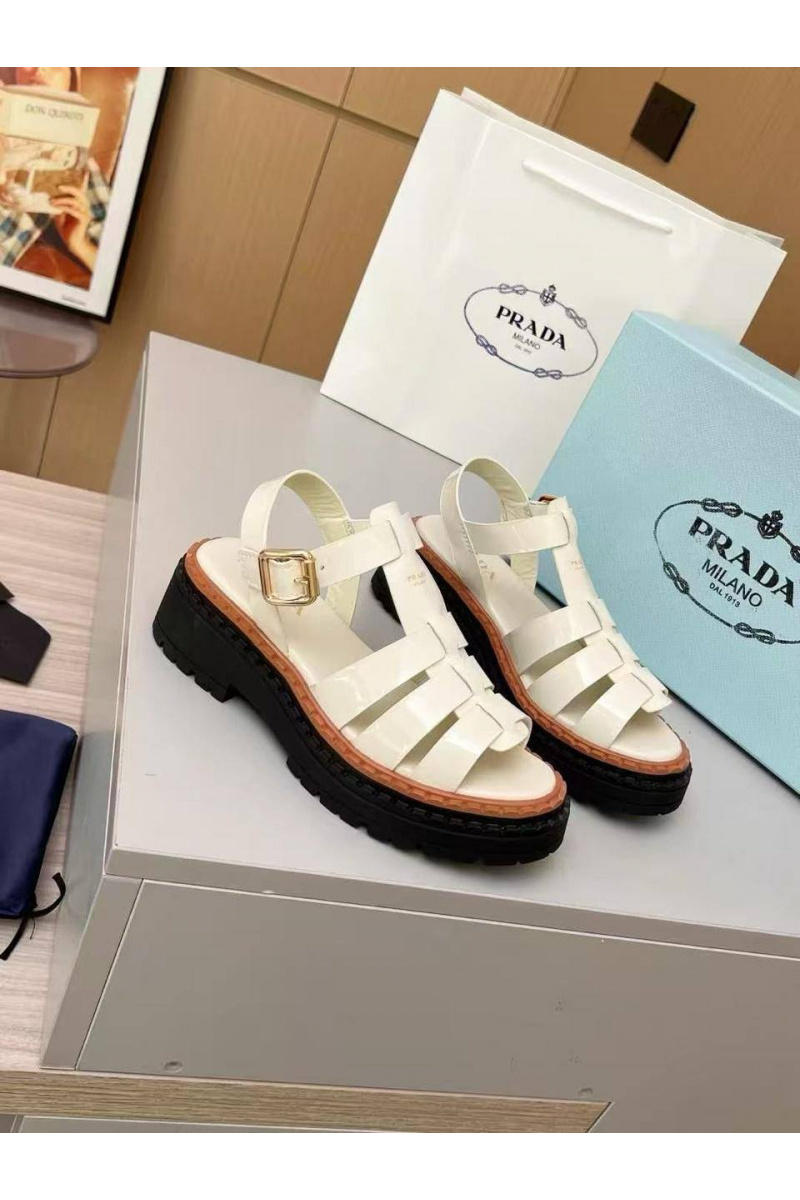 Prada Женские кожаные сандалии на платформе Fisherman
