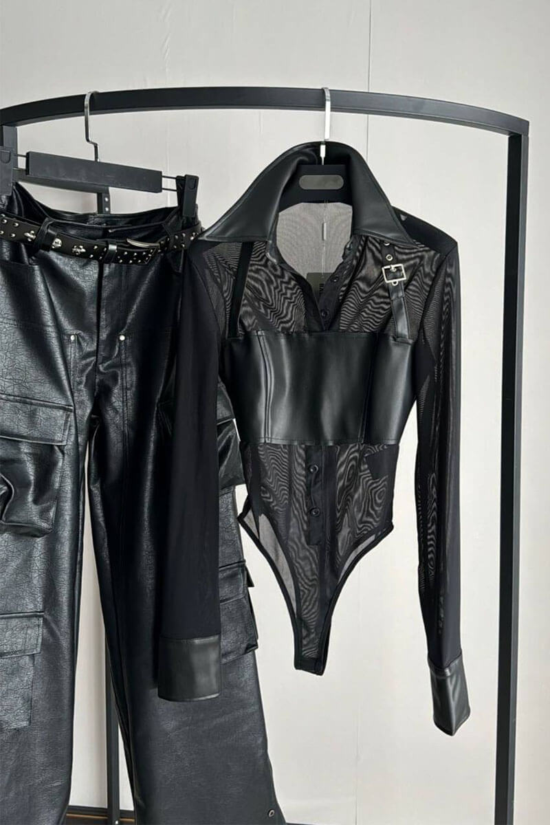 Balenciaga Женские кожаные брюки чёрного цвета 