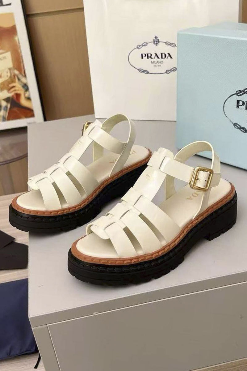 Prada Женские кожаные сандалии на платформе Fisherman