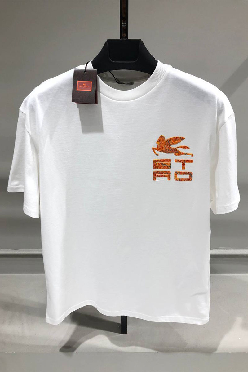 Etro Мужская белая футболка Pegasus logo