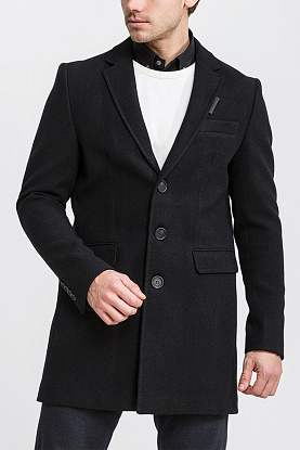 Чёрное мужское пальто logo label