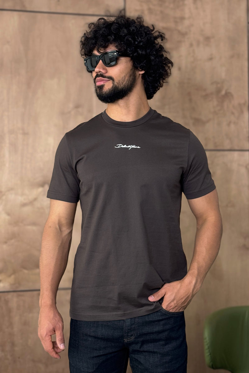 Dоlсе & Gаbbаnа Футболка коричневого цвета logo-embroidered