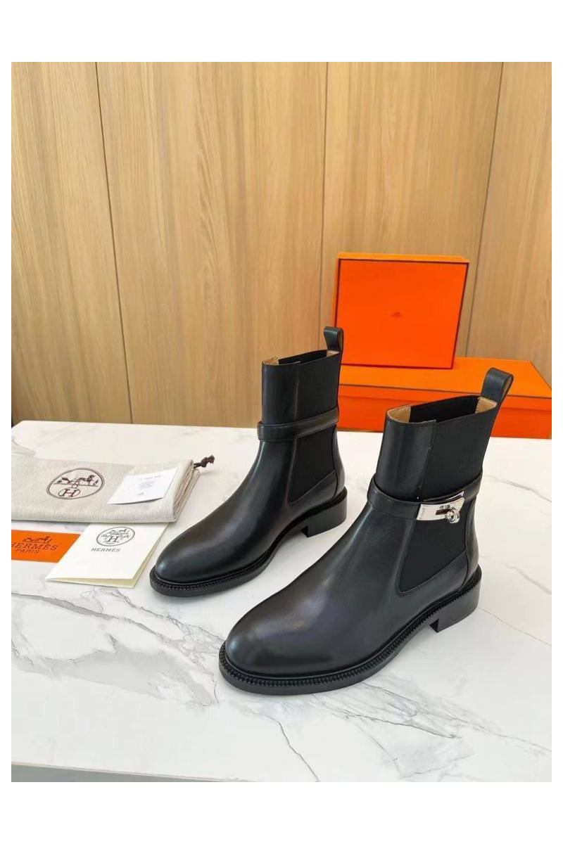 Hermes Женские кожаные сапоги с мехом premium - Black