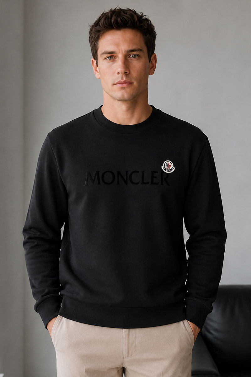 Moncler Мужской чёрный свитшот logo-patch