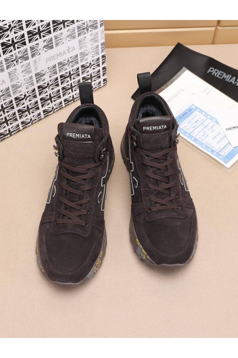 Premiata Замшевые кроссовки с мехом high-top - Brown