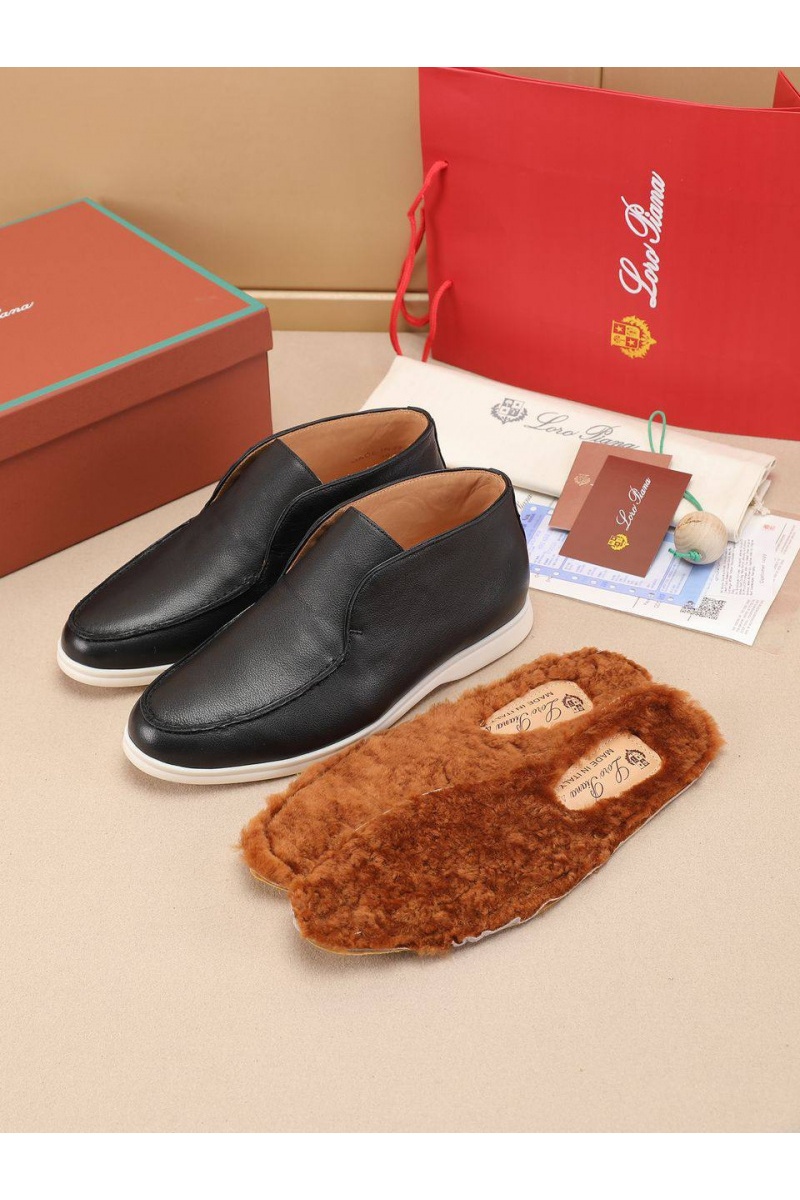 Loro Piana Кожаные лоферы с меховой стелькой Open Walk - Black
