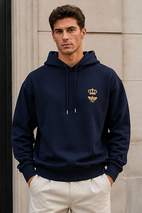 Тёмно-синее худи Bee Crown embroidery