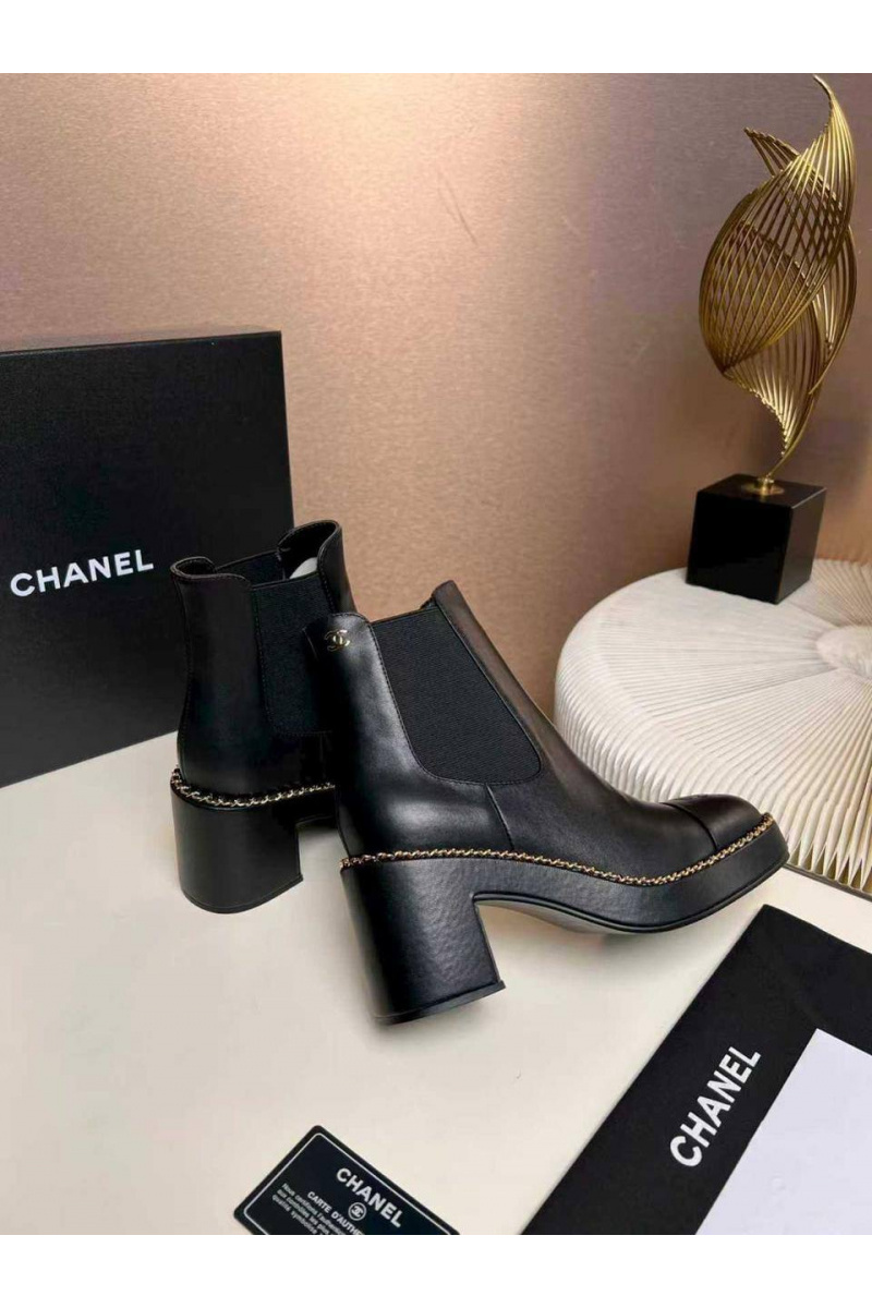 Chаnеl Женские кожаные сапоги premium - Black