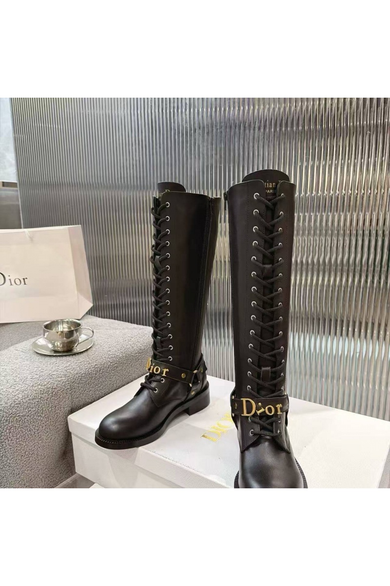 Dior Женские кожаные сапоги на шнуровке 